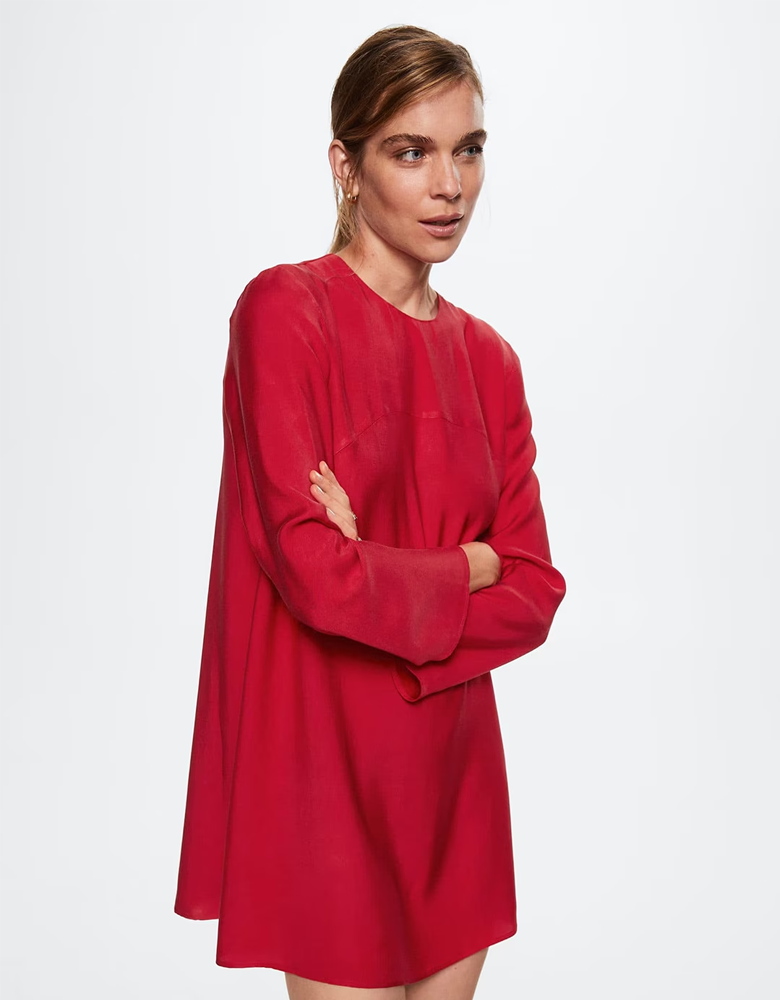 Red Solid A-Line Mini Sustainable Dress