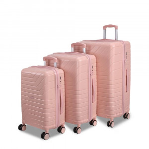 Tuscany Set Of 3 Pink Textured Hard-Sided Polypropylene Trolley Suitcases
