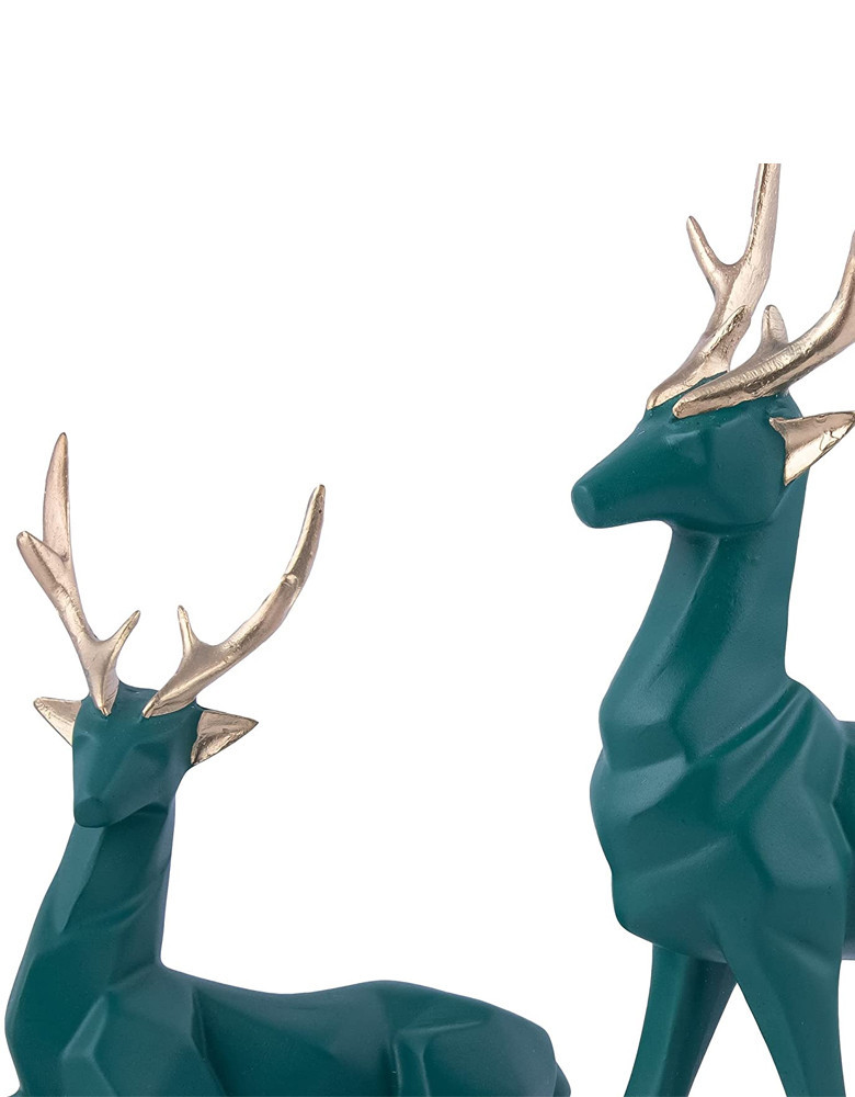 Modern Art Teal Green Deer Figurine (Set of 2) | Reindeer Statue for Home Decor & Showpiece Decorative Showpiece 6.5"