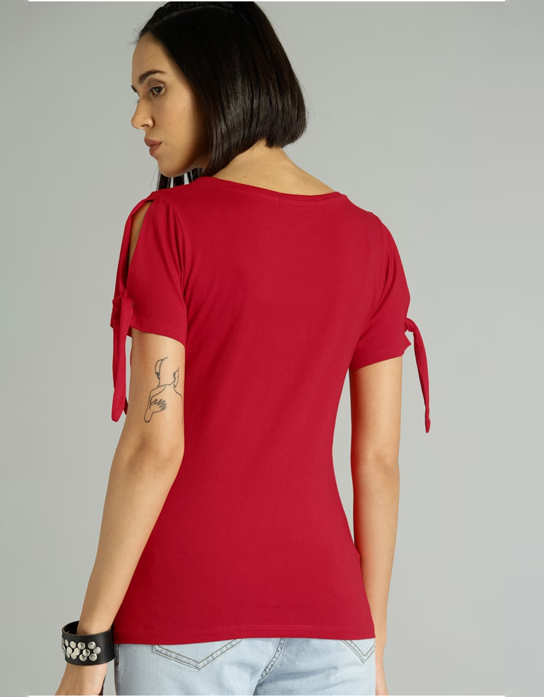 Women Red Solid Pure Cotton Top