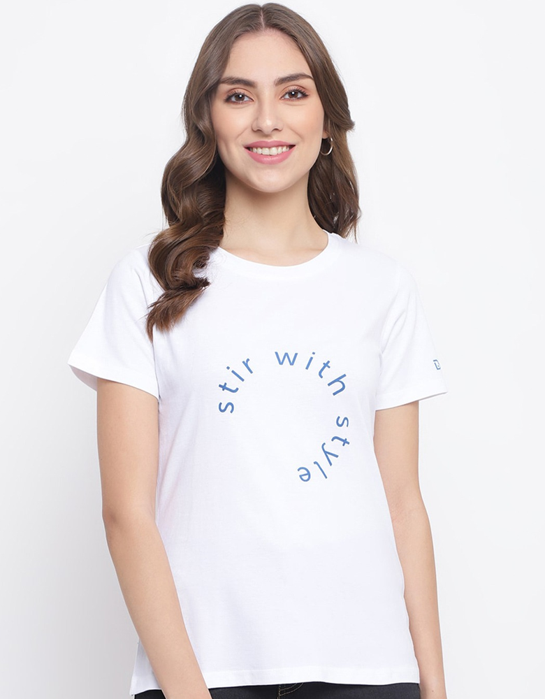 Women Typography Printed Cotton T-shirt