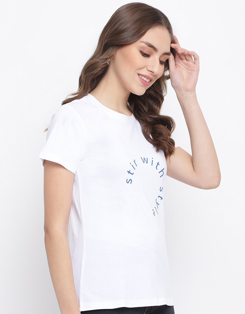 Women Typography Printed Cotton T-shirt