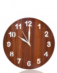 Wooden Simple Numerical Round Shaped Wall Clock for Home Décor Size 25 x 25 CM (Brown)