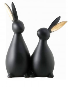 Attractive Design Ceramic Rabbit Couple Figurines Idol for Home Decoration (Matte Black)