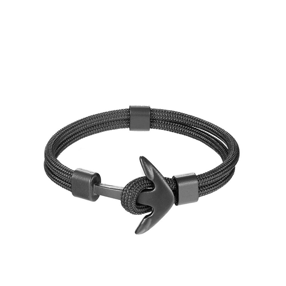 Men Black Rhodium-Plated Black Adjustable Anchor Bracelet