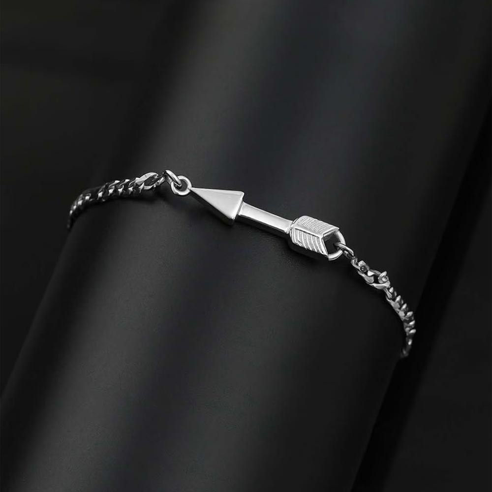 Men 925 Sterling Silver Rhodium Plated Arrow Bracelet