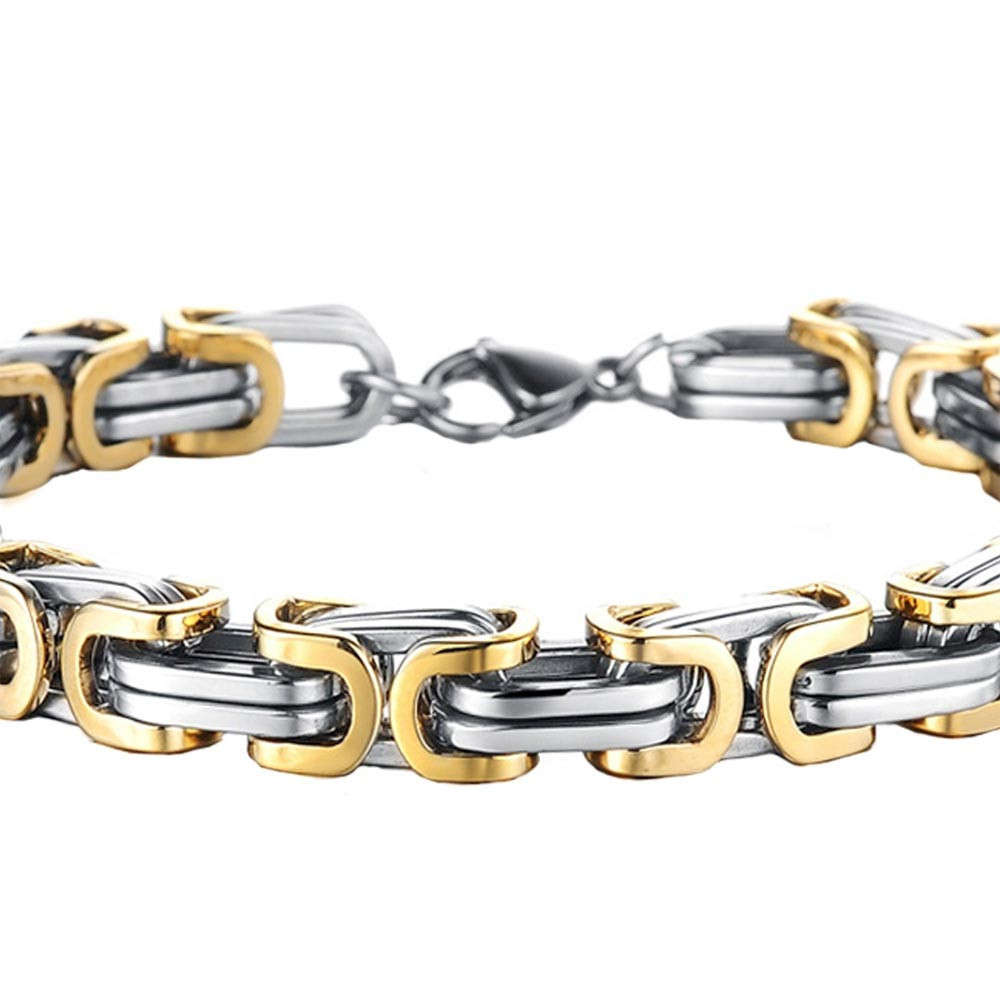 Men Silver-Toned & Gold-Toned Stainless Steel Bracelet