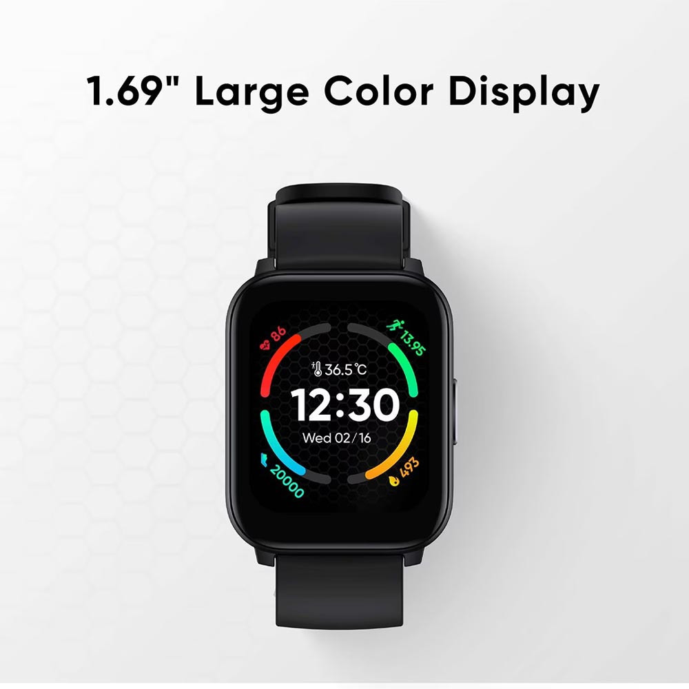 Black Strap TechLife Watch S100 1.69 HD Display with Temperature Sensor Smartwatch
