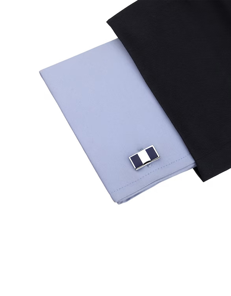 Men Silver-Toned & Navy Blue Colour blocked Rectangle Cufflinks