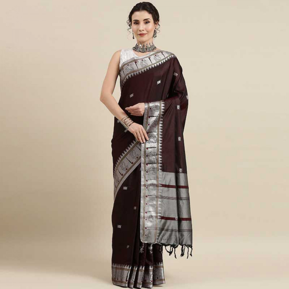 "Woven Design Zari Bordered Kanjeevaram Pure Silk Saree "