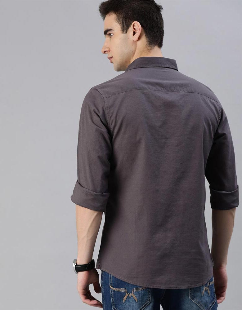 Men Charcoal Regular Fit Solid Casual Sustainable Shirt