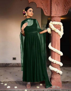 Green Semi-Stitched Dress Material