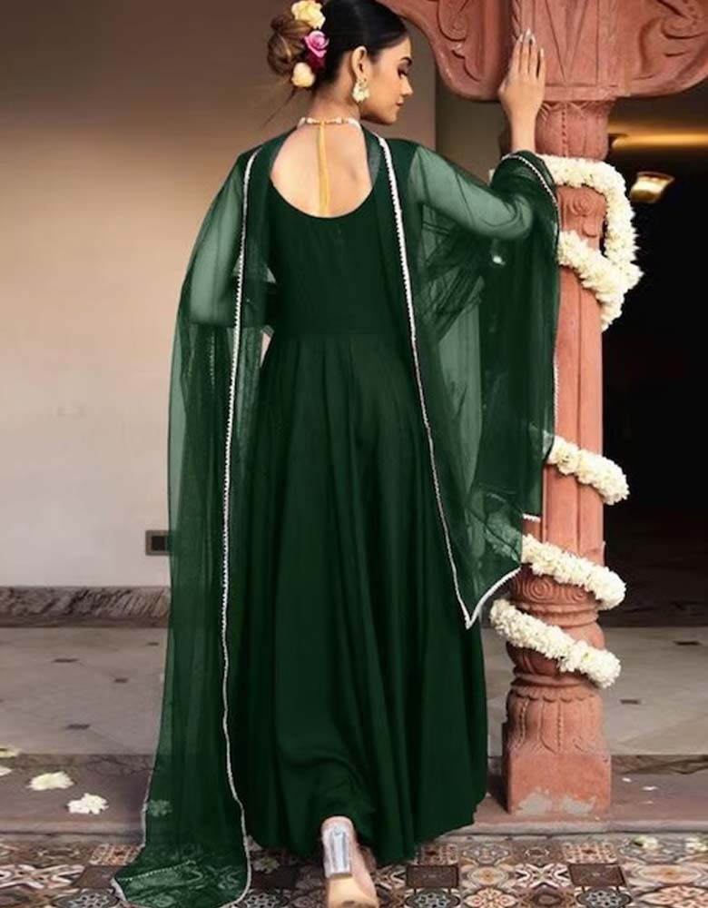 Green Semi-Stitched Dress Material
